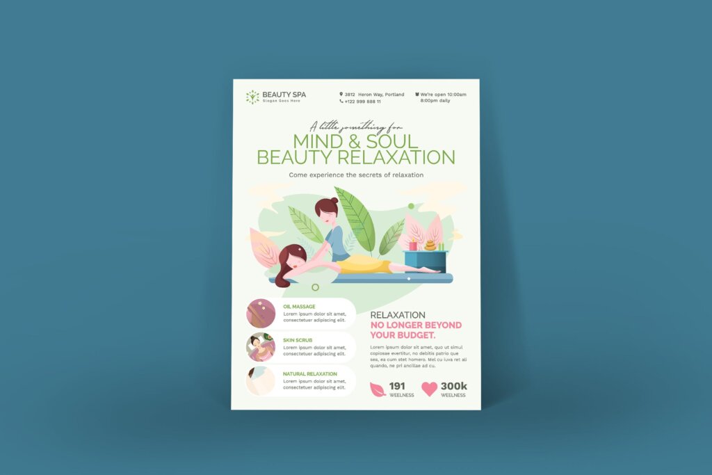医疗按摩沙龙传单海报模板素材下载Beauty Spa Poster PSD Template JUB7PYA