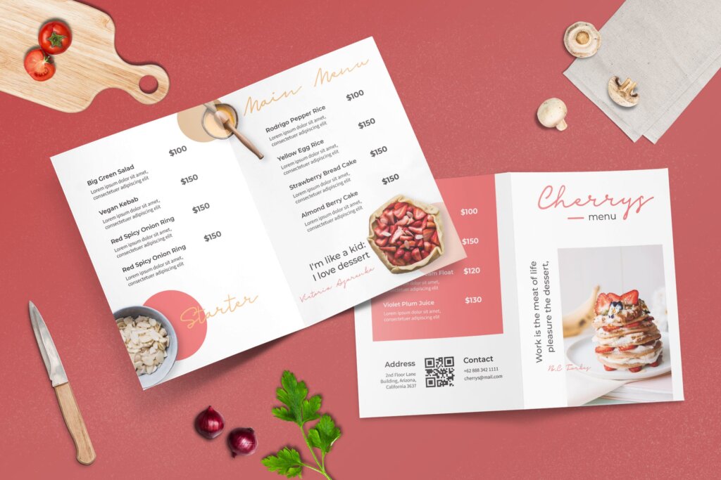 水果饮品双折页印刷品咖啡厅菜单模版素材下载WZEDLXF
