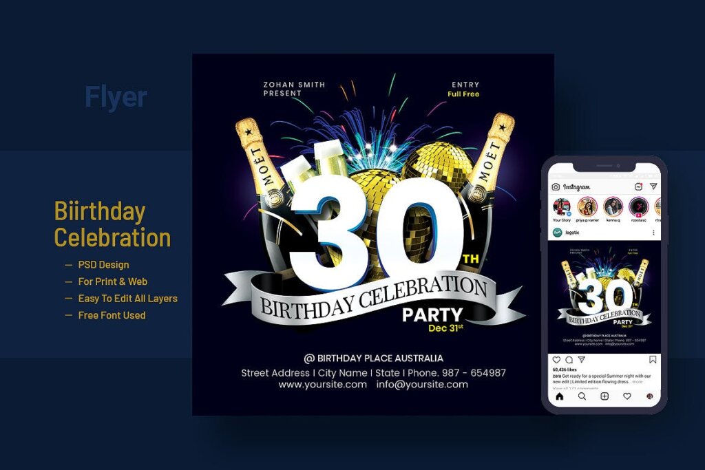 庆祝生日活动派对传单模板素材Birthday Celebration Flyer Instagram Post Banner 2VR3TSK