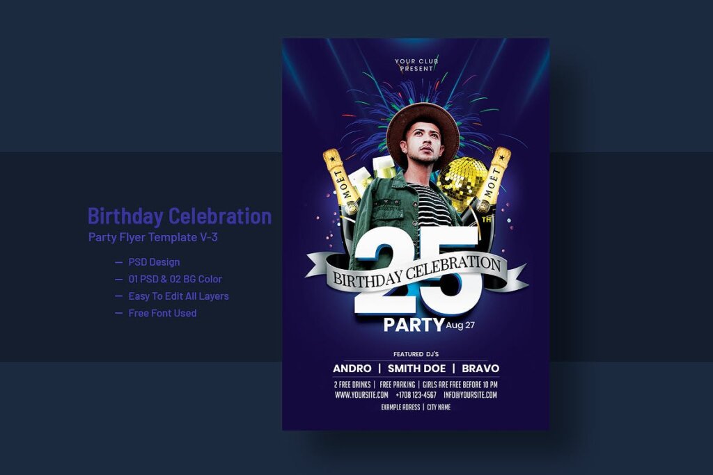 生日聚会活动派对传单海报模版素材下载Birthday Celebration Party Flyer Template V-3