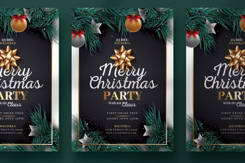 黑色和金色的圣诞传单海报模板素材下载Black Golden Christmas Flyer Template