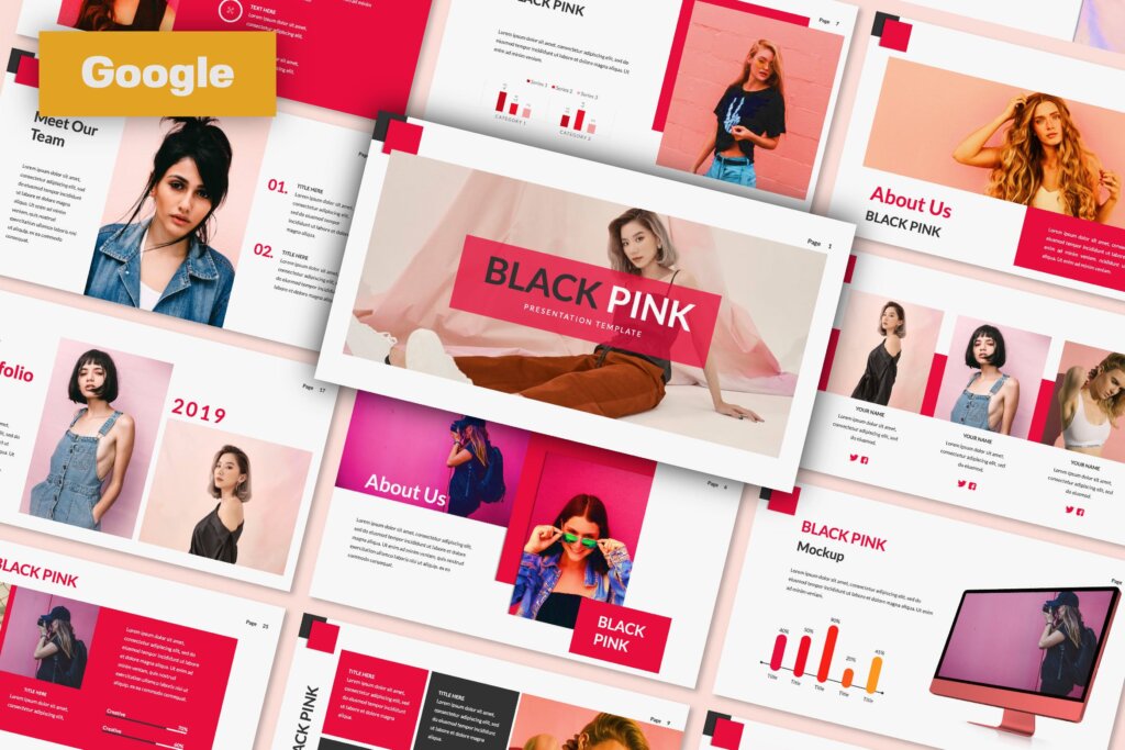 时尚服装品牌企业品牌宣传幻灯片PPT模版下载Black Pink Creative Google Slide
