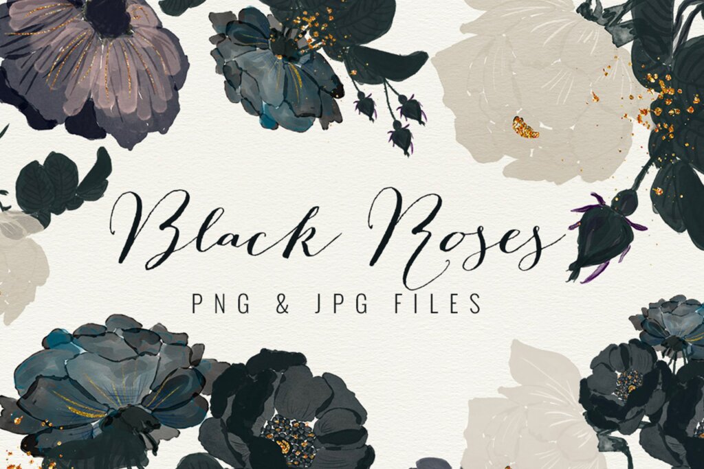 黑玫瑰花卉手工剪纸装饰图案纹理素材下载Black Roses NEAMJF
