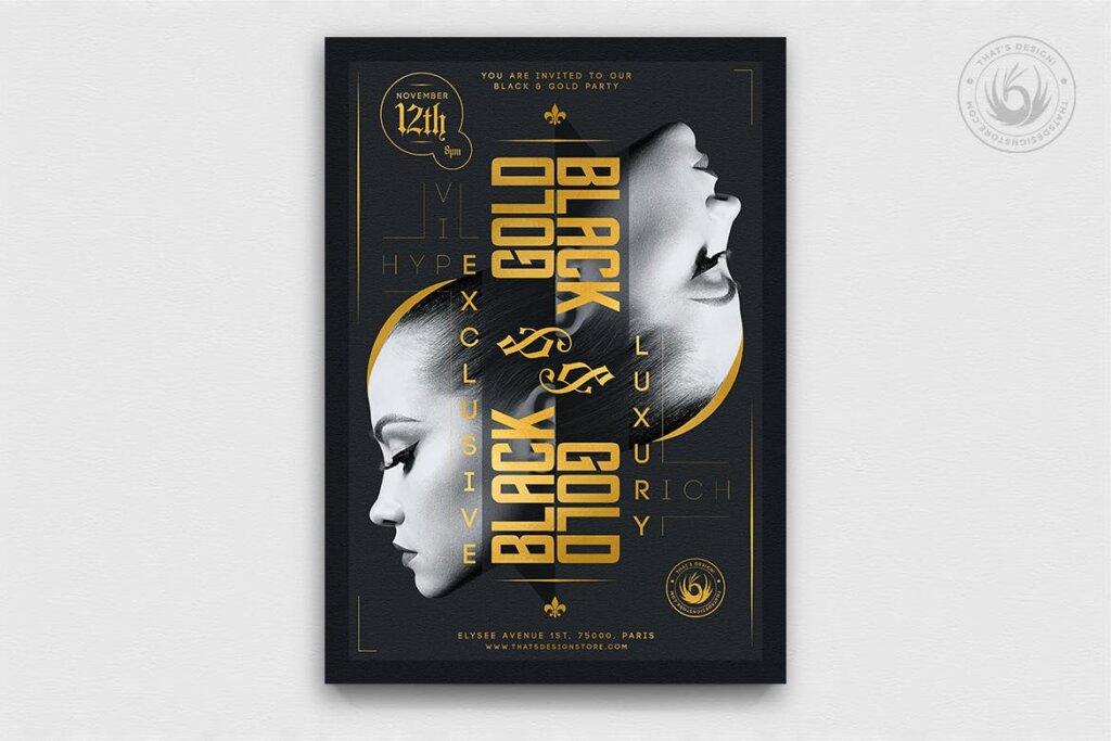 黑色和金色艺术展览传单模板海报模版素材下载
