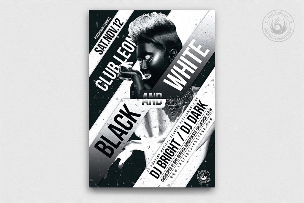 黑色音乐会主题海报传单模板素材Black and White Party Flyer Template VWKL7E3插图