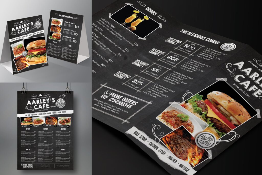 黑板风格食品菜单传单海报模板素材 Blackboard Food Menu Bundle WQQ6CT