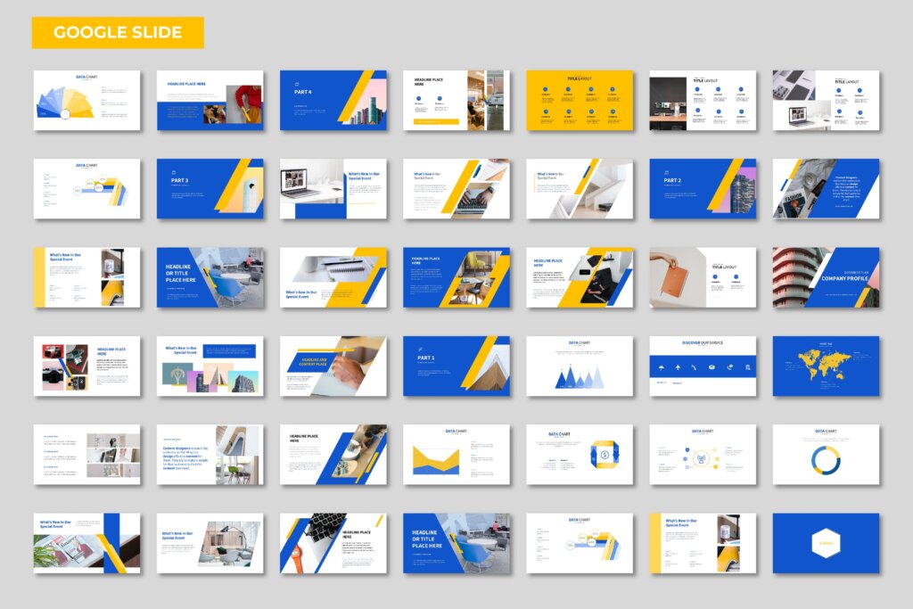企业商业路演策划幻灯片PPT模版Blue Orange Google Slide Presentation