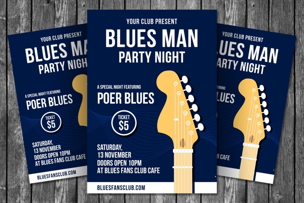 蓝调人聚会舞夜传单海报模板素材下载Blues Man Party Night Flyer Template