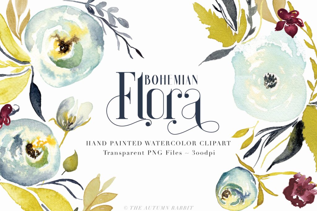 波西米亚风格手绘水彩植物装饰图案纹理/抱枕装饰图案素材下载Bohemian Flora