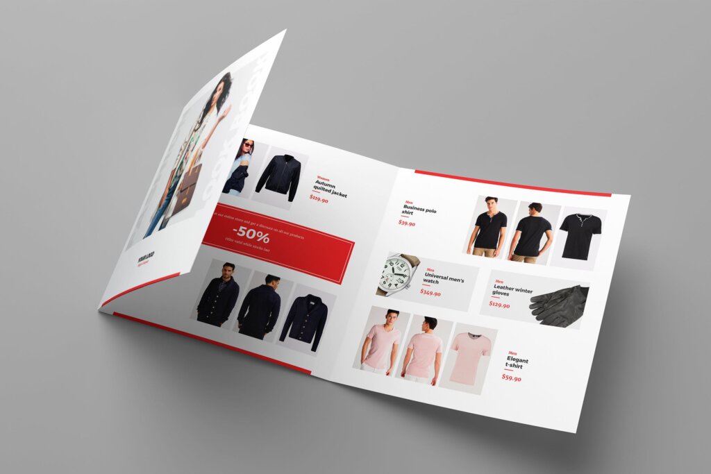 服装大促销宣传折页模版素材下载Brochure Fashion Look Book Tri Fold Square