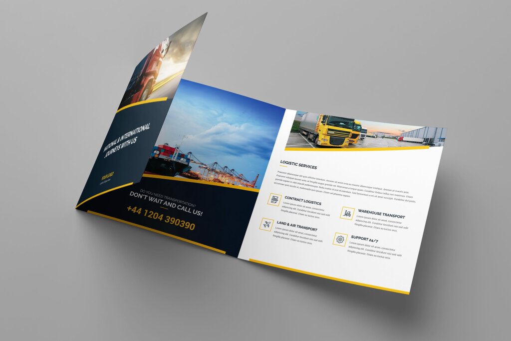 集装箱物流运输行业产品三折页模板素材下载Brochure Logistic Tri Fold Square