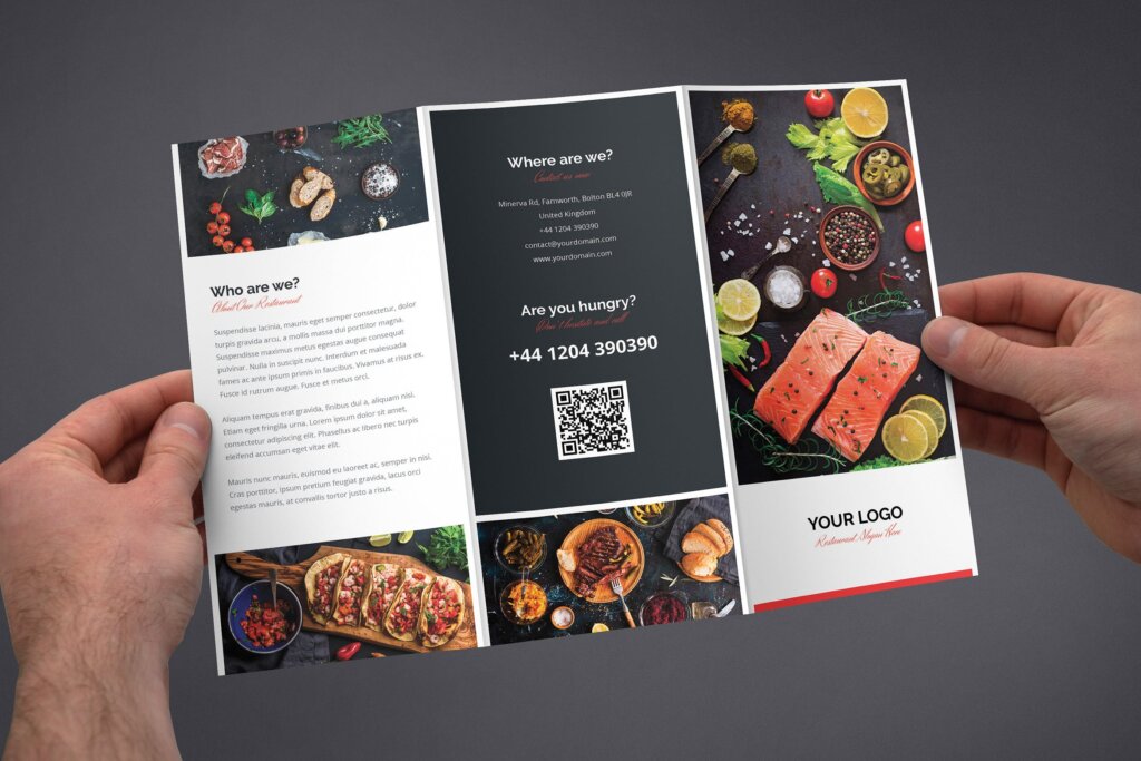 西餐厅海鲜料理餐饮品牌印刷品三折页模版素材下载Brochure Restaurant Tri Fold