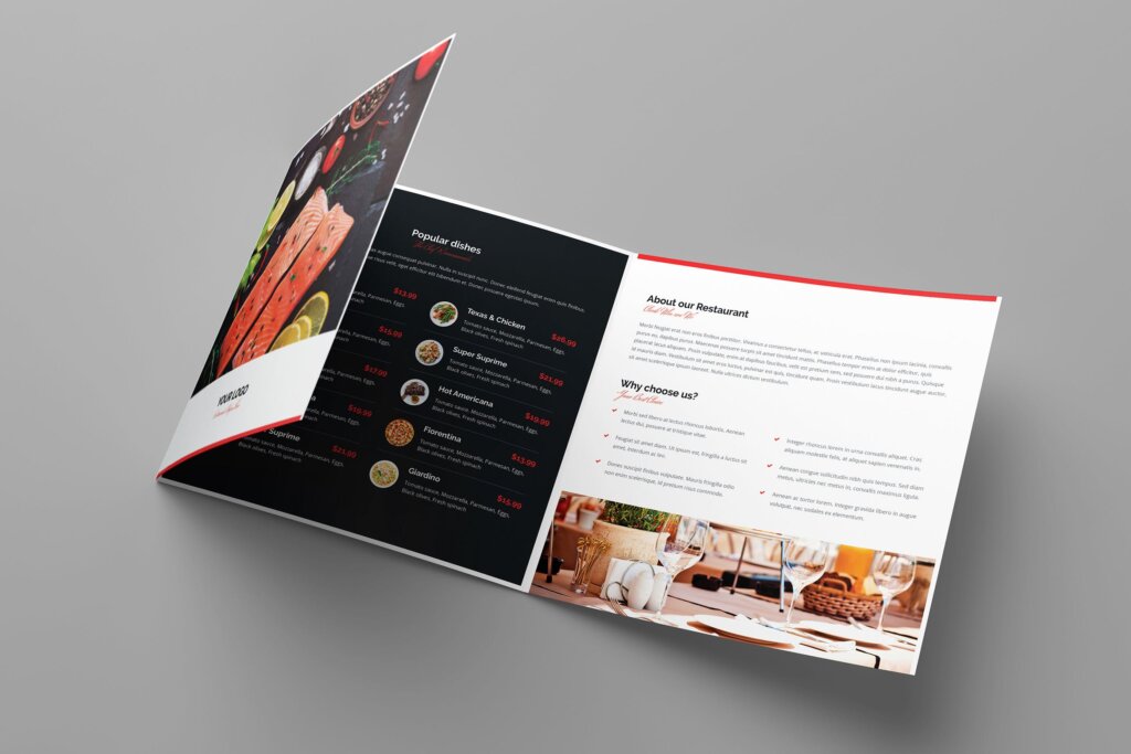 海鲜印刷传单模版折页素材模版素材下载Brochure Restaurant Tri Fold Square