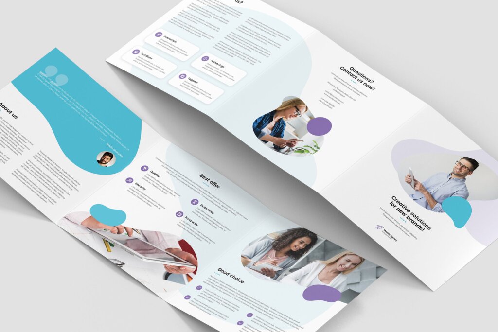 创意工作室三折页企业品牌宣传产品介绍模版素材下载Brochure StartUp Agency Tri Fold Square