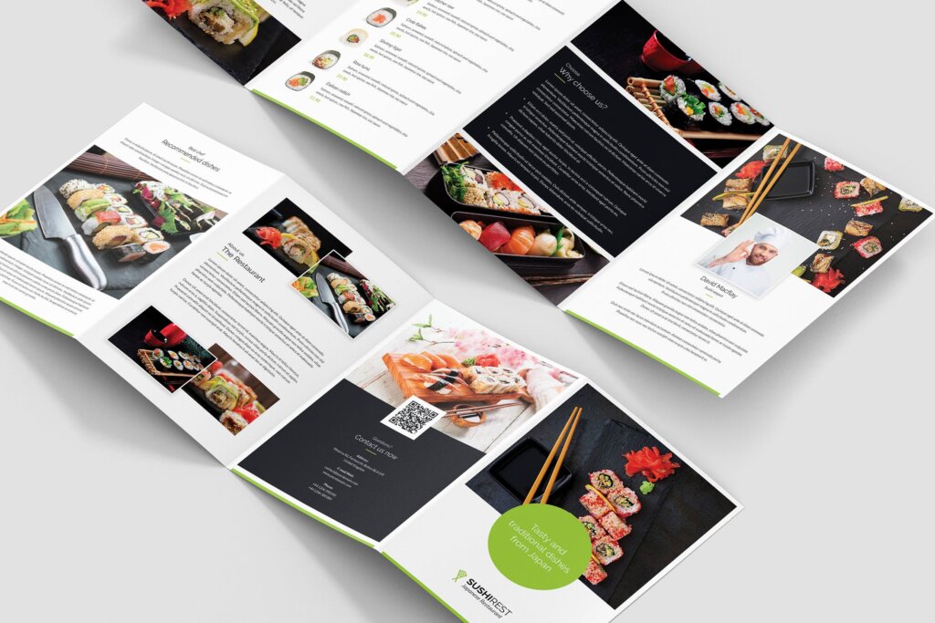 海鲜寿司品牌料理菜单折页模版素材下载Brochure Sushi Restaurant 4 Fold A5