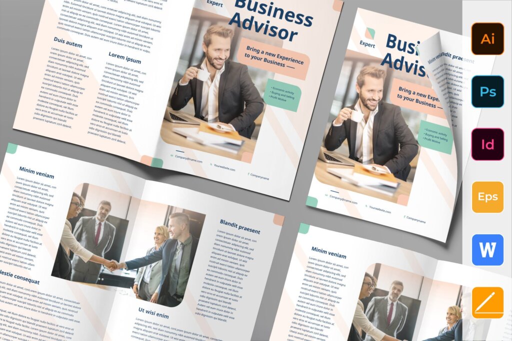 商业宣传双折页商务咨询模板素材下载Business Advisor Brochure Bifold