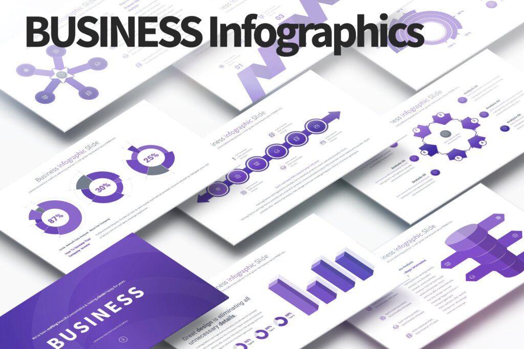 紫色商务业务介绍幻灯片PPT模版Business PowerPoint Infographics Slides