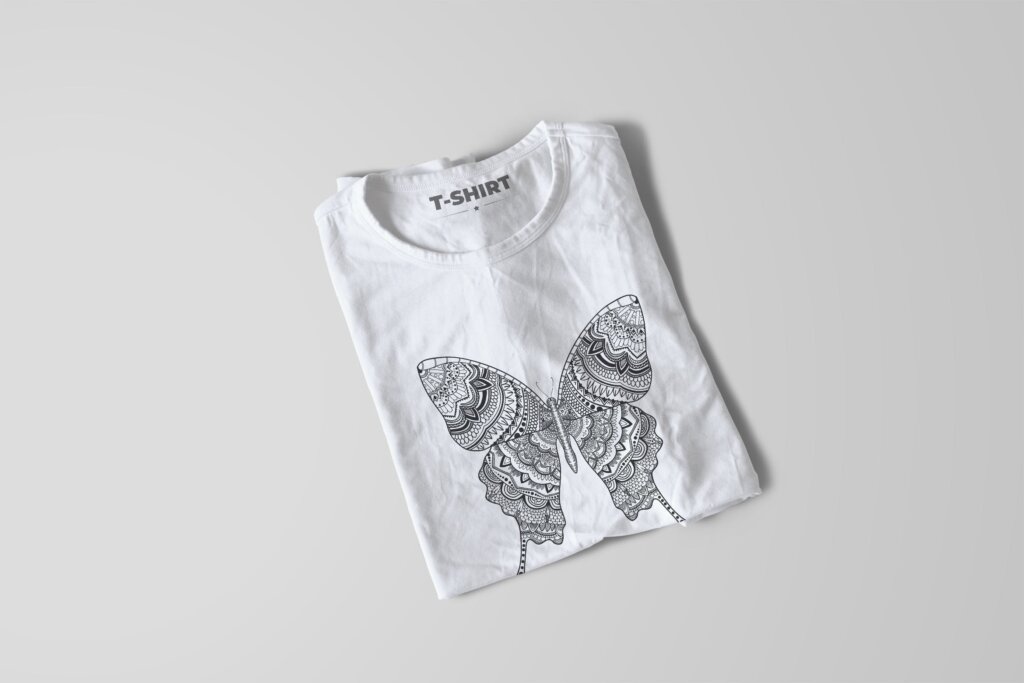T恤设计装饰图案纹理素材下载Butterfly Mandala Tshirt Design Illustration