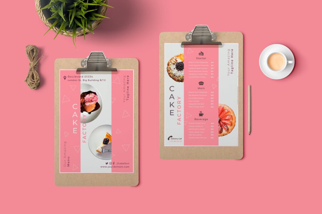 餐厅菜单咖啡馆或餐厅菜单传单海报模板Cake Restaurant Menu