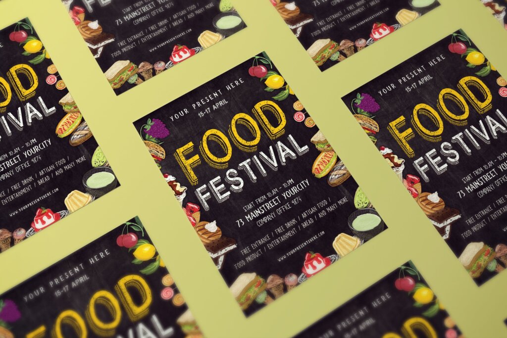 大型美食节海报传单模板素材下载Chalk Food Festival Flyer