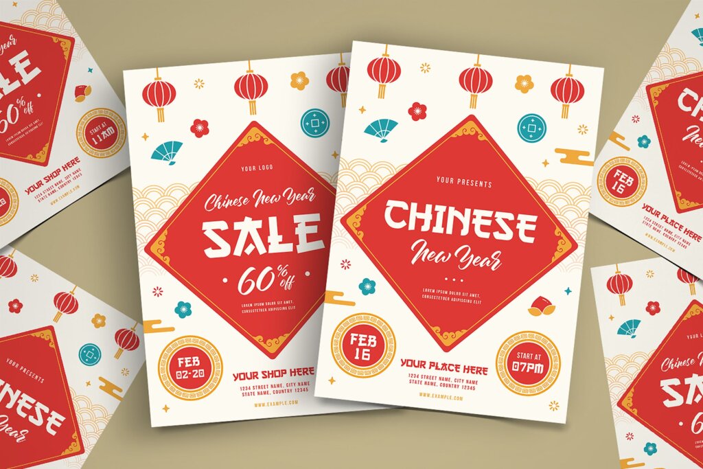 新年促销活动海报传单模板素材下载Chinese New Year Celebrate Sale Flyer Template