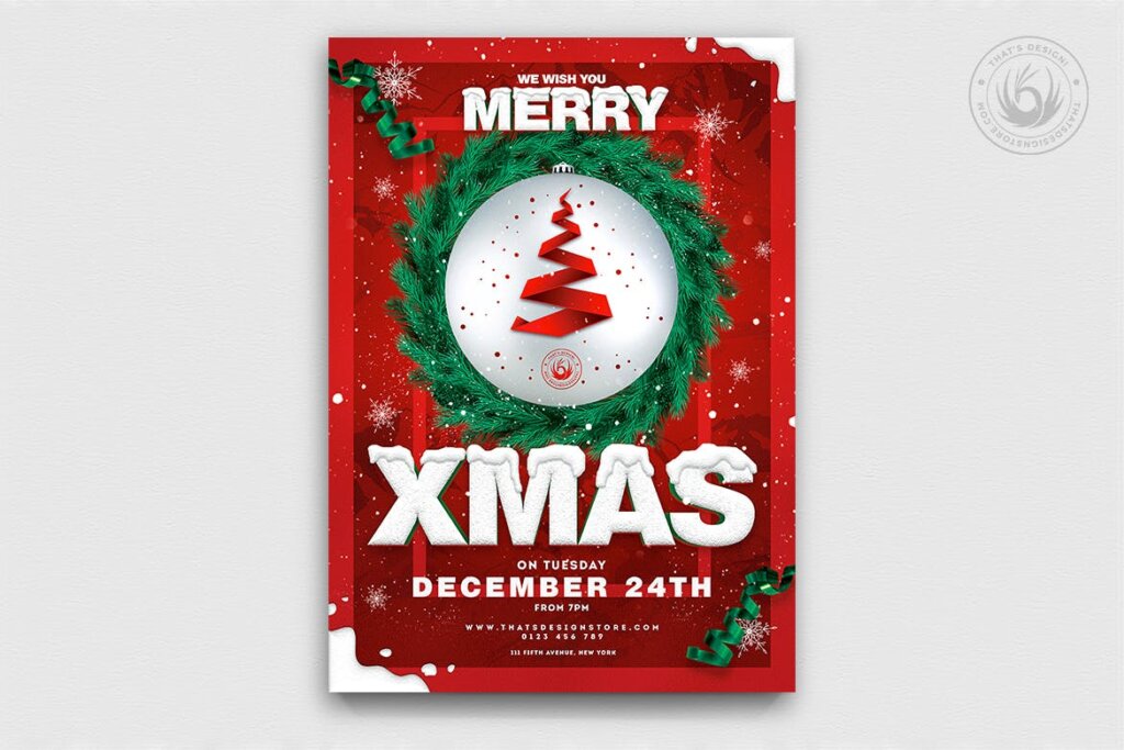 圣诞节平安夜活动派对传单海报模版素材下载Christmas Eve Flyer Template V11