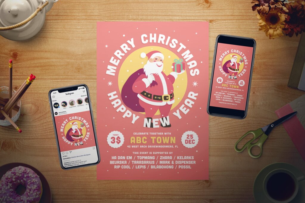 圣诞节矢量插画海报传单模板素材下载Y7KQTW9