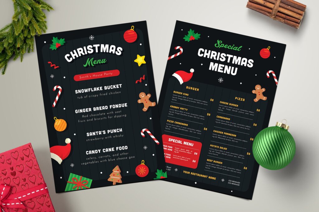 圣诞节主题餐厅菜单模版素材下载YJD9L5