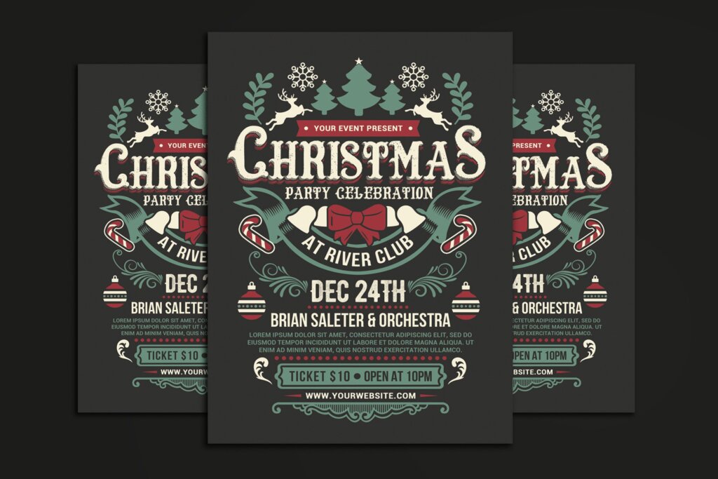 精致居中版式圣诞节海报传单模板素材Christmas Party Celebration RQ4CXAL