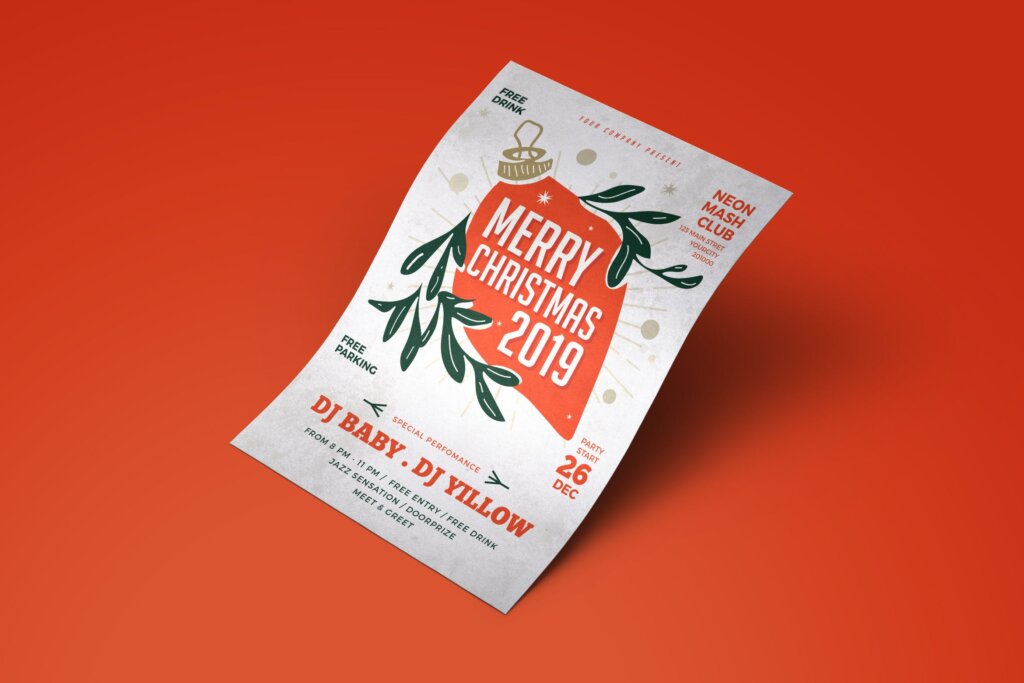 简约文艺圣诞晚会宣传单海报传单模板素材下载HBMB010