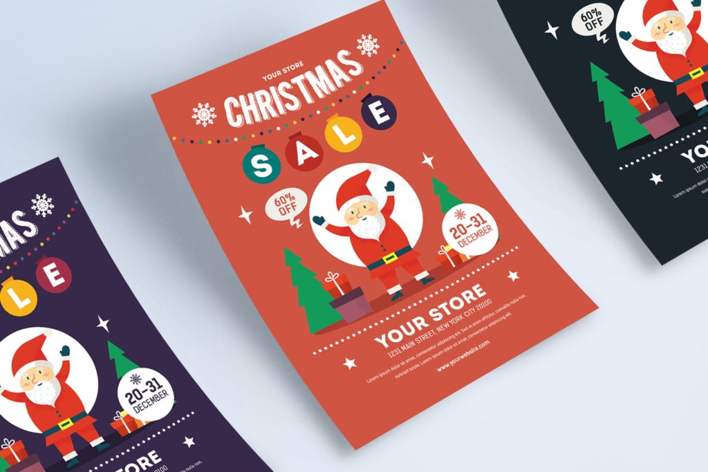 圣诞节场景插画文艺圣诞节促销海报模板素材下载Christmas Sale Flyer 8JWVBE