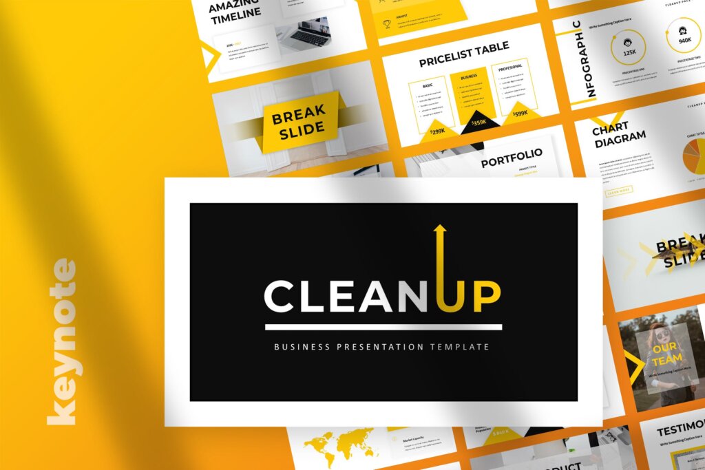高亮黄色设计风格企业运营报告幻灯片PPT模版下载Clean Up Business Keynote Presentation