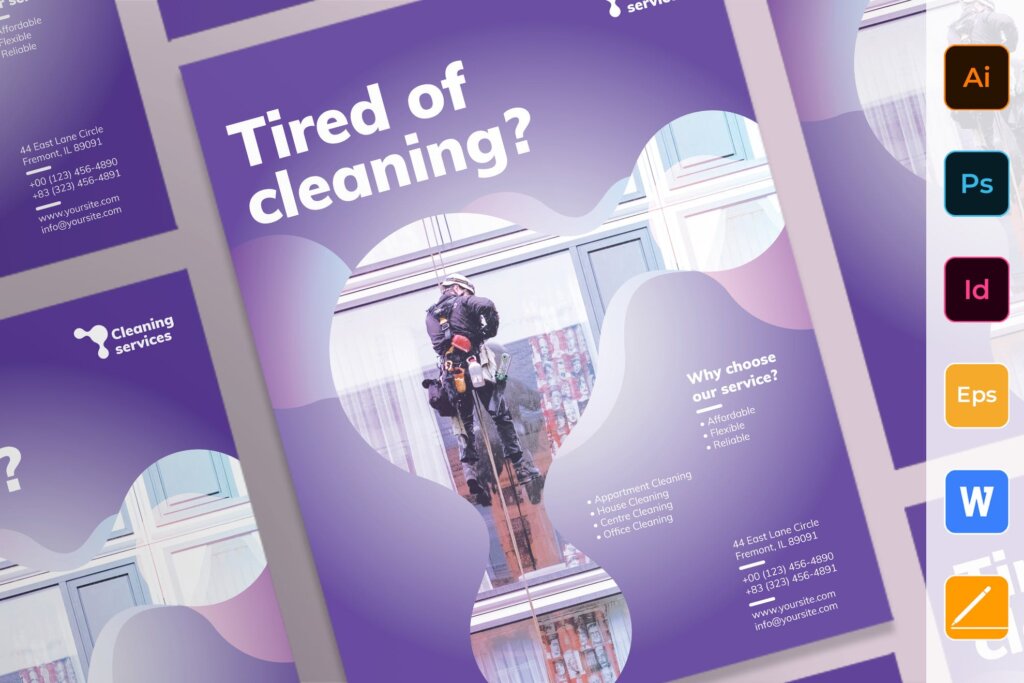写字楼玻璃清洁服务招聘海报传单模版素材下载Cleaning Service Poster