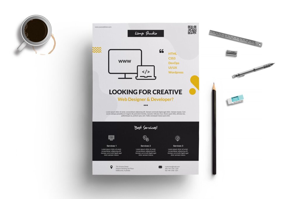 精致文艺创意机构商业传单海报素材模板Creative Agency Business Flyer