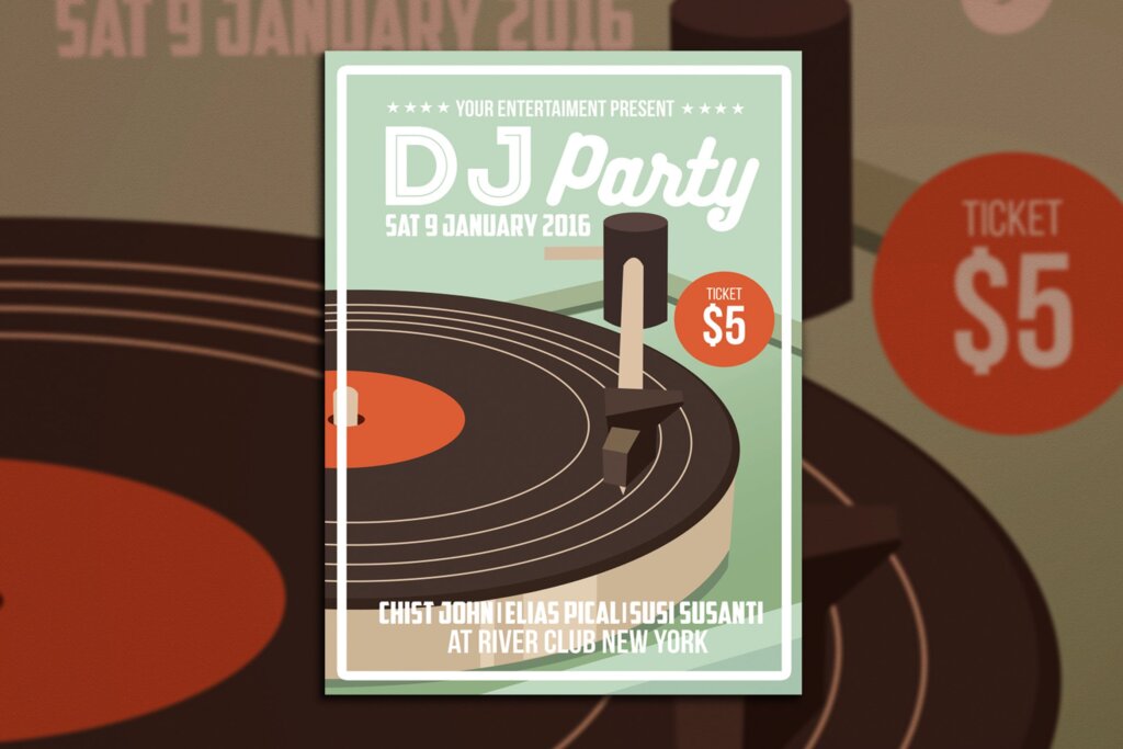 扁平插画产场景插画DJ摇滚音乐海报传单模板素材下载DJ Party Flyer Poster