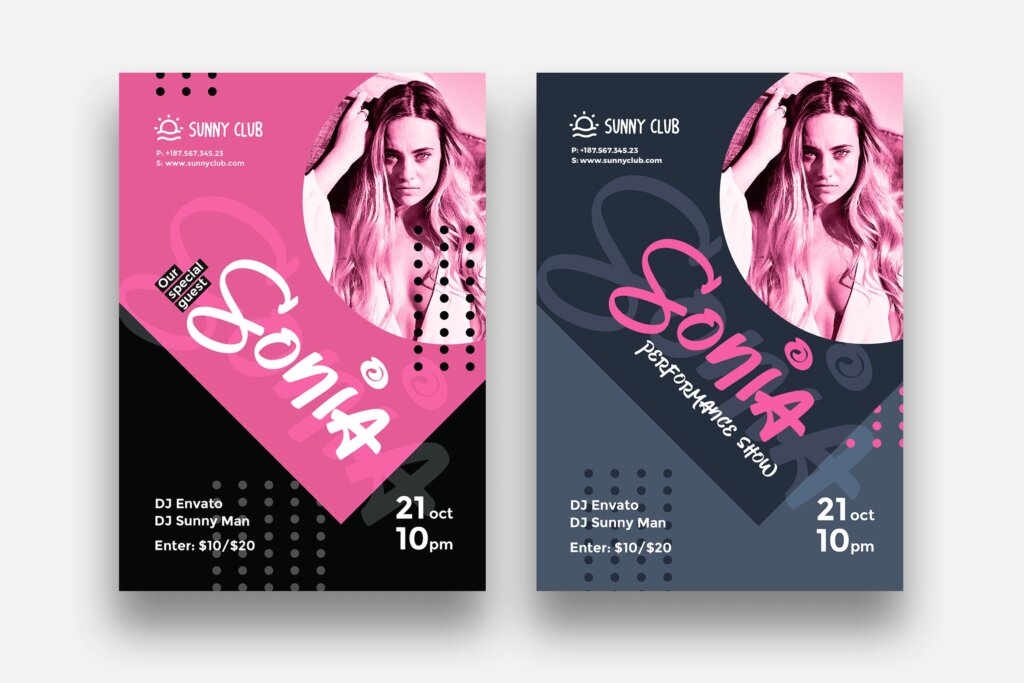 现代设计感摇滚舞蹈传单海报模板素材下载DJ Sonia Party Flyer Poster