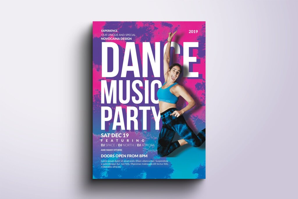 瑜伽健身舞蹈活动海报传单海报模板素材下载Dance Party Flyer & Poster YAZNY2