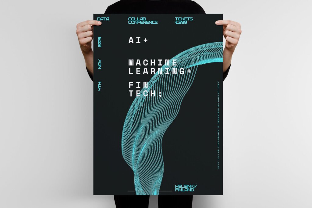 科技粒子背景会议海报传单模板素材Data Collab Poster Template插图