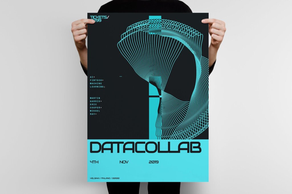粒子线条背景海报传单模板素材下载Data Collab Poster Template 2