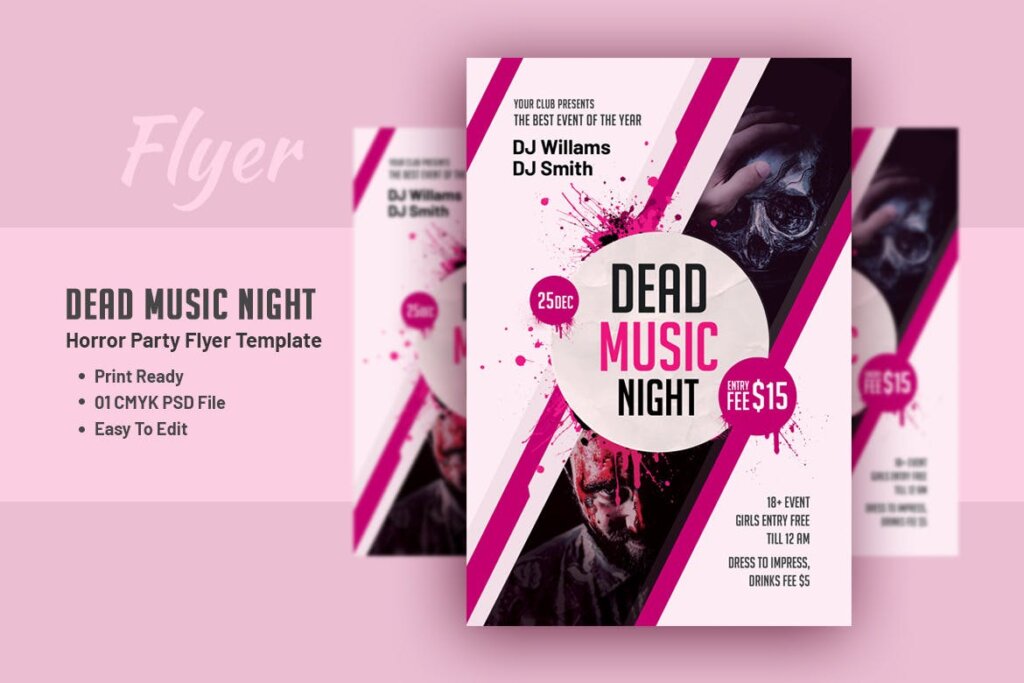 音乐传单恐怖聚会传单模板素材下载Dead Music Flyer Horror Party Flyer Template