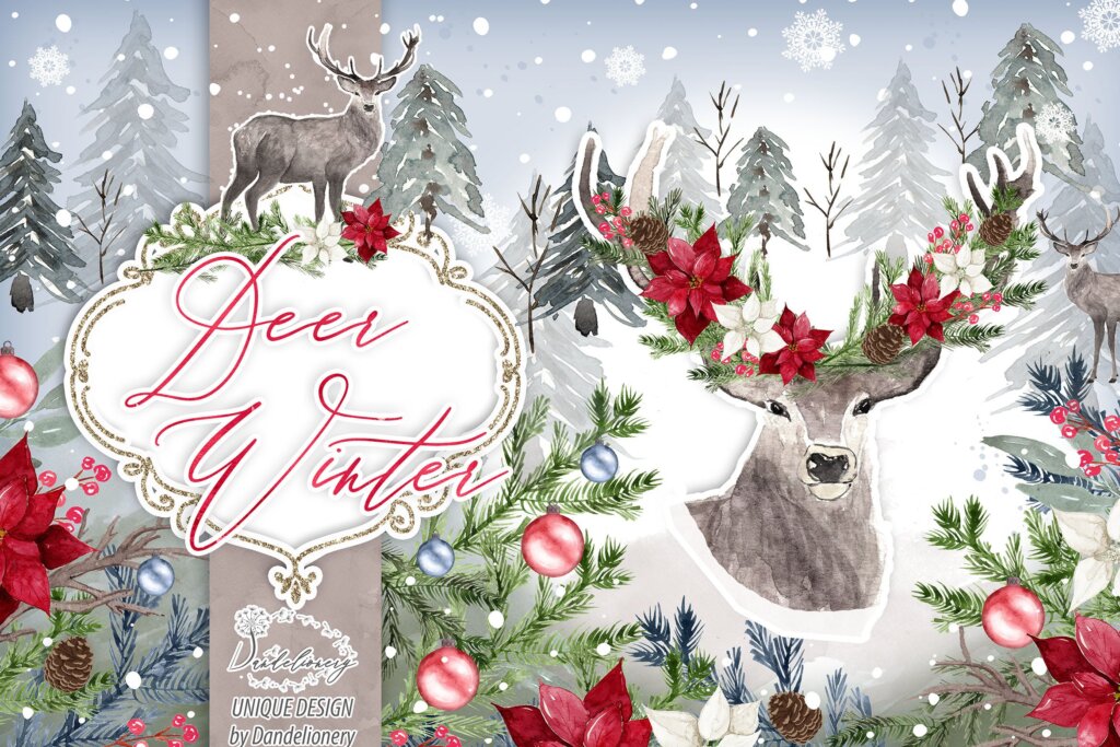 圣诞节装饰图案纹理素材下载Deer Winter design