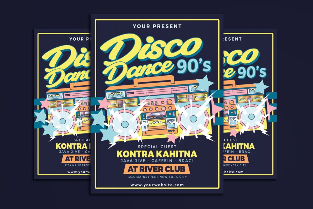 摇滚音乐海报传单模版素材下载Disco Dance 90’s Party