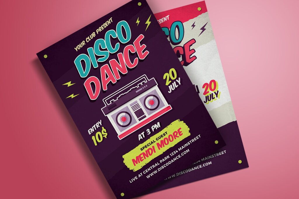 精致文艺迪斯科舞蹈海报传单模板素材下载Disco Dance Poster Flyer