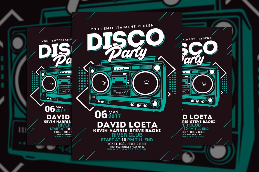 Disco音乐派对活动海报传单模板素材下载Disco Party Flyer J5XB8Z