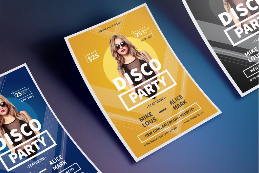 精致文艺迪斯科DJ舞曲海报传单模板素材Disco Party Flyer GLG9JE