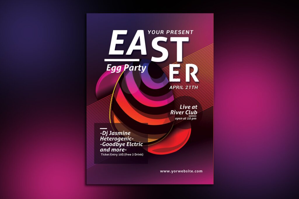 复活节彩蛋活动派对传单海报模板素材Easter Egg Party