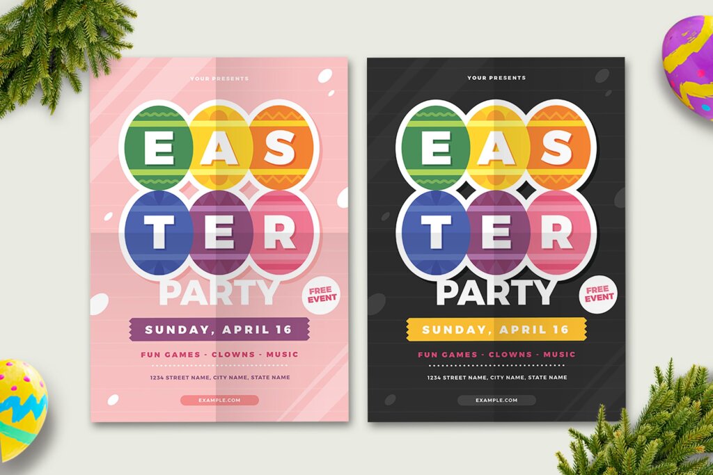 彩虹风格复活节的传单海报模板素材下载Easter Party Sale Flyer