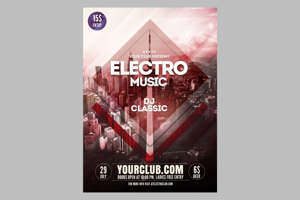 精致电子音乐宣传单模版素材Electro Music Flyer Poster