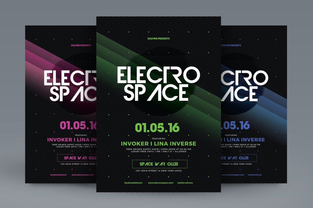 电子音乐海报传单模版素材Electro Space Sound Flyer