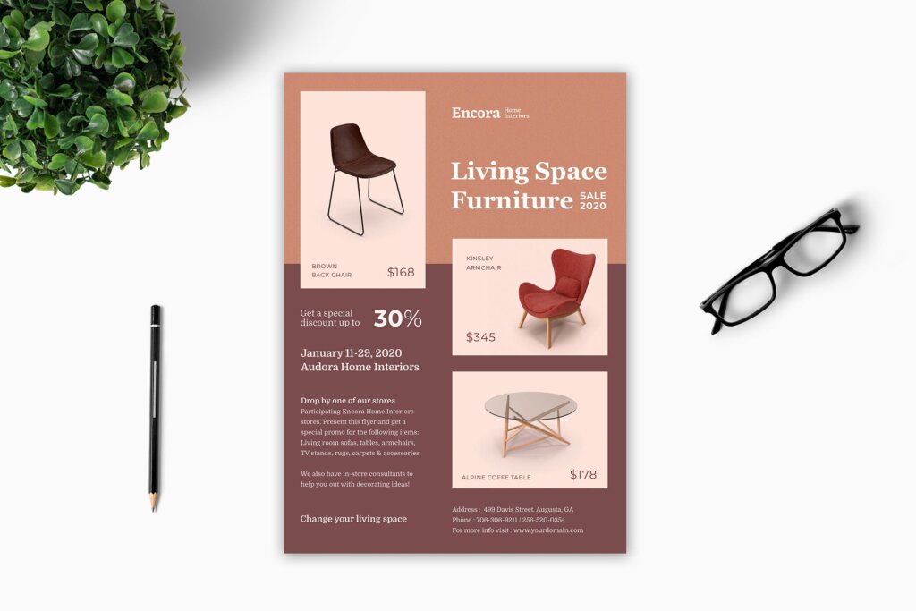 简约家居设计促销活动传单海报模版Encora Furniture Flyer